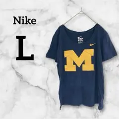 Nike ナイキ【L】ロゴ Tシャツ ネイビー 半袖 海外古着