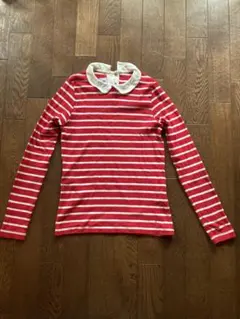 赤と白のストライプ 襟付き長袖カットソー 150cm