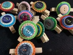 【手作り】フェルト チャーム付き　木製クリップ　14個セット