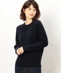 グリーンレーベルリラクシング ハミルトンウール ケーブルニット ネイビー M