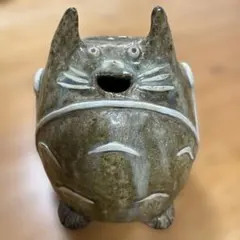 猫型陶器置物 グレー茶色（ハンドメイド）