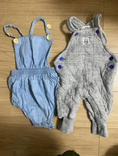 水色とグレーのロンパース・カバーオールセット