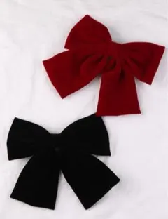 ☆新品☆ 大きめリボンバレッタ　ベロア　ワインレッド　赤　シンプル