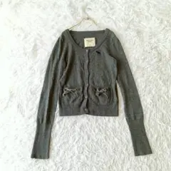Abercrombie & Fitch ベロアリボン萌え袖 カーディガンMグレー