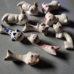 猫と熊箸置き 陶器製