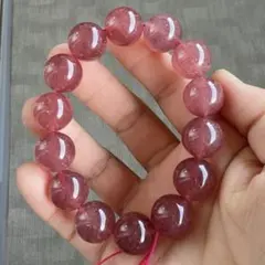 天然石　ストロベリークォーツ　大玉15mm 水晶ブレスレット