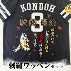 ソフトバンク ホークス 近藤健介 刺繍ワッペン ビジター 5点セット 【黒】