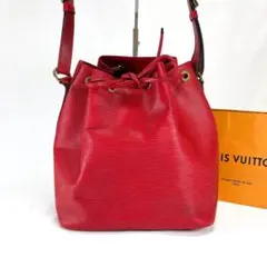 ルイヴィトン　プチノエ　ハンドバッグ　巾着型　ショルダーバッグ　レッド　赤