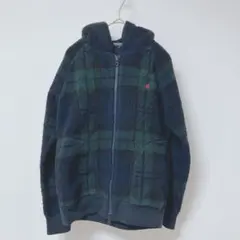 ジムフレックス　フリースジャケット フード付き ネイビー・グリーンチェック　S