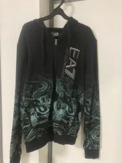 EA7 フルジップフーディ ブラック/グリーン