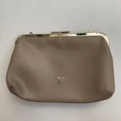 ベージュ 合成皮革 がま口クラッチバッグ