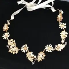 ウェディングヘッドドレス 花モチーフ ゴールド