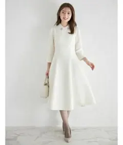 【新品】tocco 襟付きバックレースアップツイードワンピース　ホワイトカラー