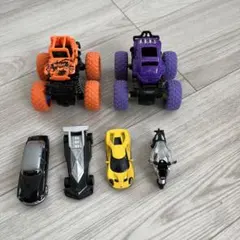 モンスタートラック2台+車3台セット+バイクのサムネイル