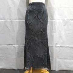 極美品✨PLEATS PLEASE 変形ロングスカート デニム転写調 幾何学