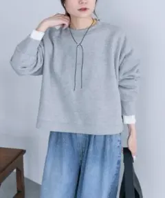 PUAL CE CIN　シンプル裏起毛スウェットショートプルオーバー　グレー