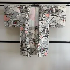 ■E5742■アンティーク■正絹■里山柄　銘仙　袷　長羽織■丈96　裄63