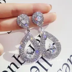 No.315M キラキラシルバービジュー2連ピアス 韓国 上品 パーティー