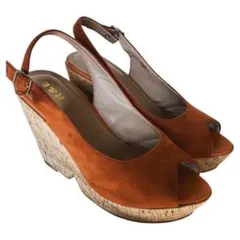 R＆E 　ウェッジソール/オレンジ/サンダル　 スエード オープントゥ