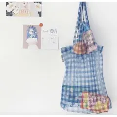 ギンガムチェック トートバッグ 同柄 巾着セット blue 青 レディース