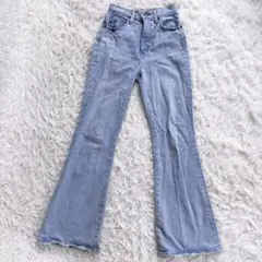 【人気】MOUSSY マウジー フレア デニム ライトブルー 24 ダメージ加工