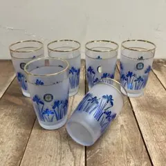 D-4 昭和レトロ 佐々木ガラス フロストグラス 6客セット コップ グラス