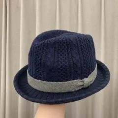 【美品】オーバーライド　ハット　ネイビー ケーブル編み