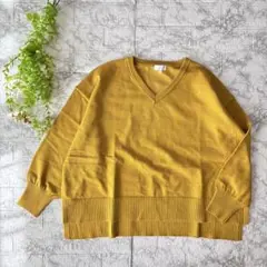 Vネックニット マスタード 黄色 F オーバーサイズ カジュアル 春 体型カバー