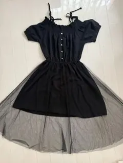 オフショルダー ブラック ミニワンピース