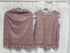 ユニクロ　ピンク花柄レースセットアップ