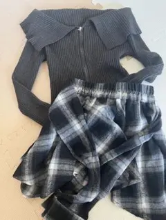 新品 GRL インパン裏地付きチェック柄ラップ風スカート[tu1399]