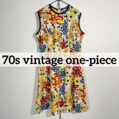 70sヴィンテージ リンガーワンピース 花柄ボタニカル SCOVILジップ