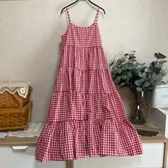 赤 ギンガムチェック ティアードワンピース キャミワンピ 春服 夏服 ガーリー