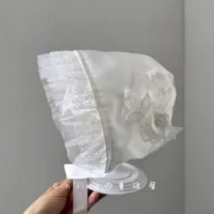 ベビー ボンネット レース フラワー 刺繍 ホワイト 新生児 出産準備 退院着