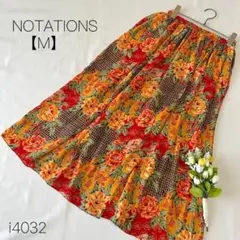 フレアロングスカートUSA レトロフェミニン ボタニカル　 黒×大花柄 【M】