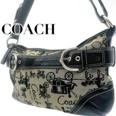 【希少・人気柄】コーチ 2way バッグ ホースアンドキャリッジ 総柄 ブラック