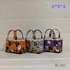 Ⅷ-487　布バスケット　ミニミニトート　ハロウィンティータイム柄　３個セット