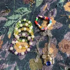 カラフルビーズとパールのブレスレットセット