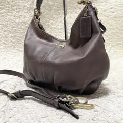 コーチ　2way ショルダーバッグ　レザー　ブラウン　馬車金具　刻印