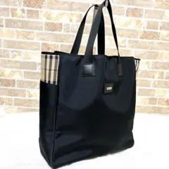 良品　大容量　バーバリーブラックレーベル　トートバッグ 黒 ノバチェック　A4可