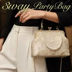 パーティーバッグ がま口 3way 結婚式 パール 花柄 ゴールド 和装 着物