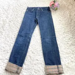 バーバリーズ　ブルーレーベル38ストレートデニム チェック柄裾 ノバチェック