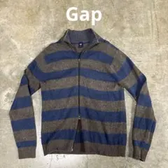 GAP グレーと青のストライプ ダブルジップ セーター y2k
