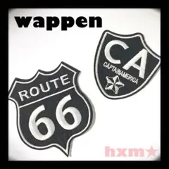 ルート66 ROUTE66 CA モノクロ　ワッペン　アイロン刺繍ワッペン