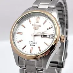 稼働 セイコー5 裏スケ デイデイト 白 コンビカラー 自動巻