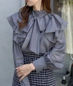 2Wayリボンラメシアーフリル　ボウタイブラウス　INGNI イング
