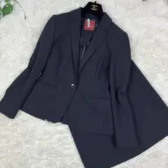 美品　アマカ　ボンディング生地　ビジネススーツ　スカートスーツ　S　ネイビー