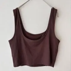 美品 タンクトップ クロップドタンクトップ リブ素材 ダークブラウン XXL