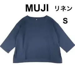 無印良品 麻100% リネンプルオーバーブラウス S ネイビー 半袖 MUJIのサムネイル