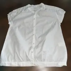 日本製smock ボーイズ　麻混フレンチスリーブ　オーバーブラウス　バンドカラーのサムネイル